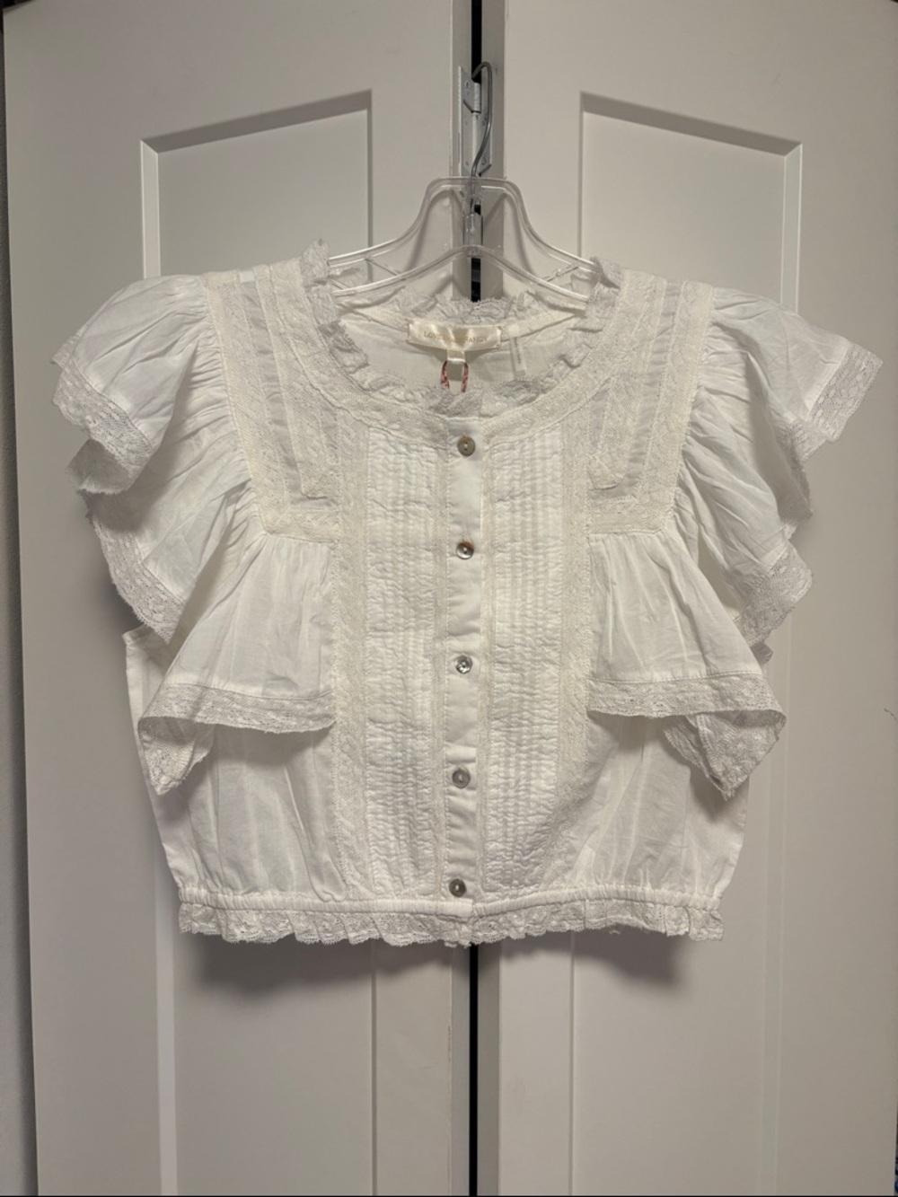 NWT [LoveShackFancy] Nora Heritage White Flutter Crop Top Women's Multiple Sizes - Picture 8 of 14